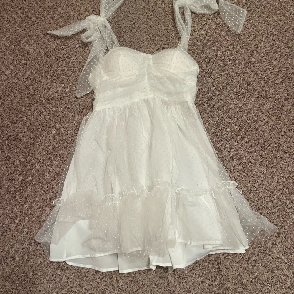 Elegant White Polka Dot Babydoll Lingerie